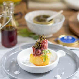 Pulpo con patatas confitadas y Caviar